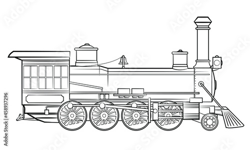 Steam locomotive - simple line art contour of vehicle.