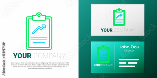 Line Clipboard with graph chart icon isolated on white background. Report text file icon. Accounting sign. Audit, analysis, planning. Colorful outline concept. Vector