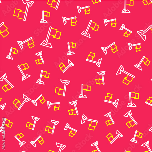 Line Flag icon isolated seamless pattern on red background. Location marker symbol. Vector
