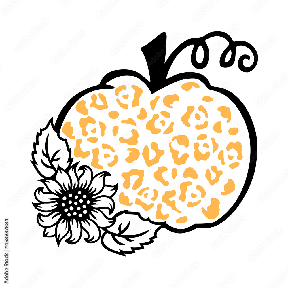 Pumpkin with sunflower and leopard print on white background. Vector illustration. Pumpkin with sunflower and leopard print on white background. Vector illustration.