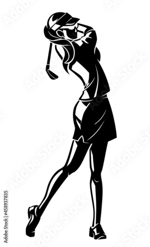 Female Golfer Swing Club, Shadowed Illustration
