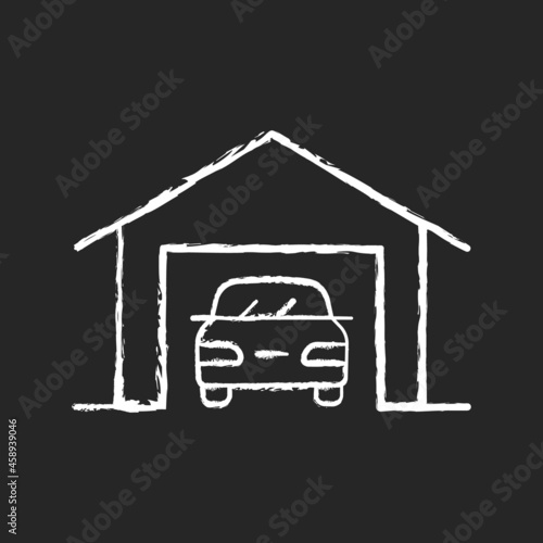 Parking space nearby chalk white icon on dark background. Residential garage. Accessible space for vehicles. Reduce forcing parking on street. Isolated vector chalkboard illustration on black