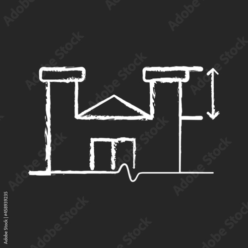 Parapet walls minimum height chalk white icon on dark background. Existing roof system extensions. Provide fall protection. Enhance aesthetic aspects. Isolated vector chalkboard illustration on black