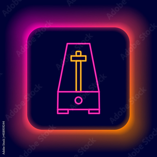 Glowing neon line Classic Metronome with pendulum in motion icon isolated on black background. Equipment of music and beat mechanism. Colorful outline concept. Vector