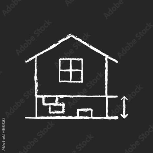 Adequate plinth height chalk white icon on dark background. Foundation construction. Footing depth. Building regulation. Residential construction. Isolated vector chalkboard illustration on black