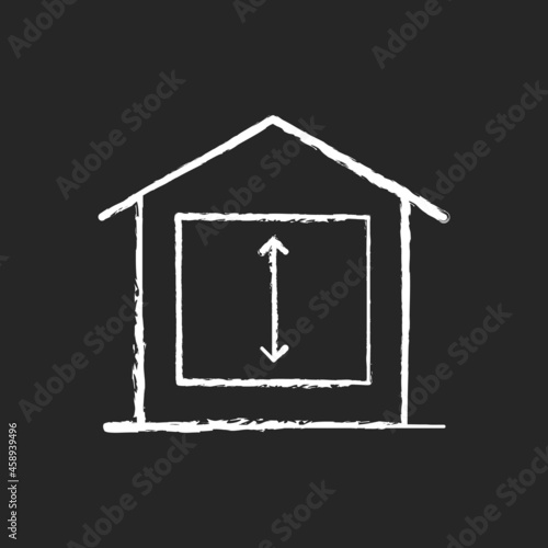 Minimum ceiling heights chalk white icon on dark background. Standards for habitable rooms. Residential dwelling. Minimum height requirements. Isolated vector chalkboard illustration on black photo