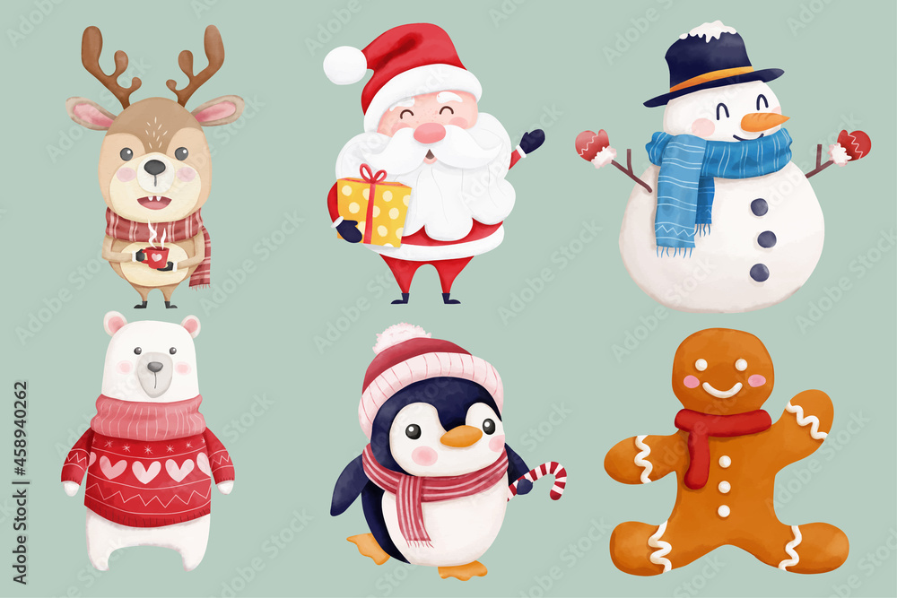 Watercolor christmas characters collection Watercolor christmas characters collection