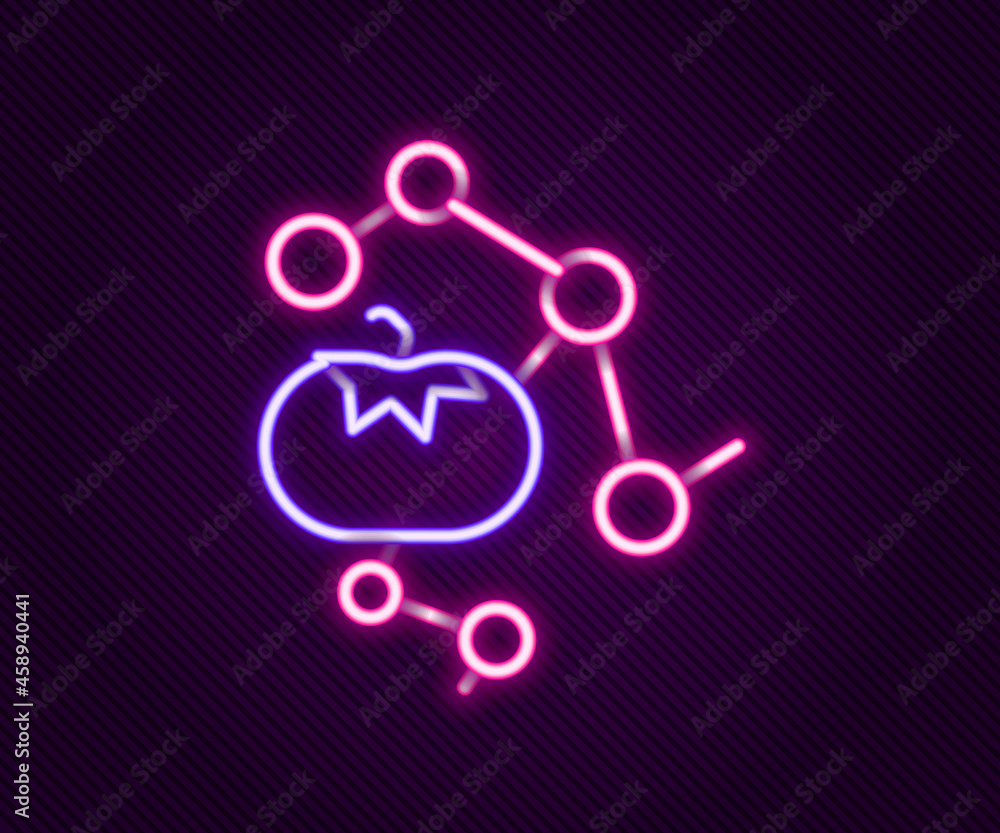 Glowing neon line Genetically modified food icon isolated on black background. GMO fruit. Colorful outline concept. Vector Glowing neon line Genetically modified food icon isolated on black background. GMO fruit. Colorful outline concept. Vector