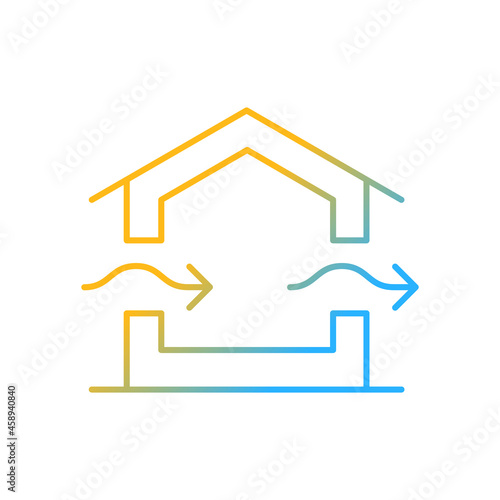 Ventilation system gradient linear vector icon. Providing natural ventilation in building. Prevent condensation. Thin line color symbol. Modern style pictogram. Vector isolated outline drawing