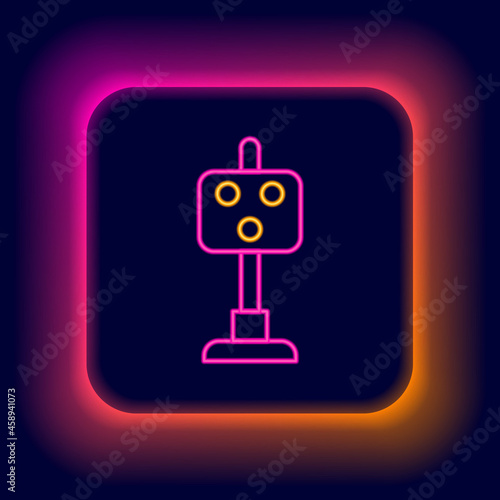 Glowing neon line Train traffic light icon isolated on black background. Traffic lights for the railway to regulate the movement of trains. Colorful outline concept. Vector