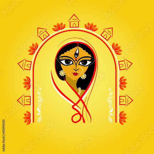 illustration of goddess Durga in red and white