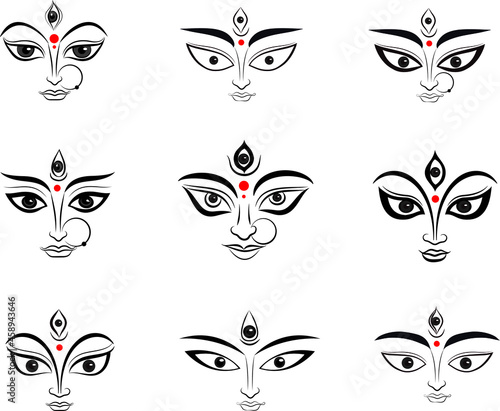 set of black and white Durga face
