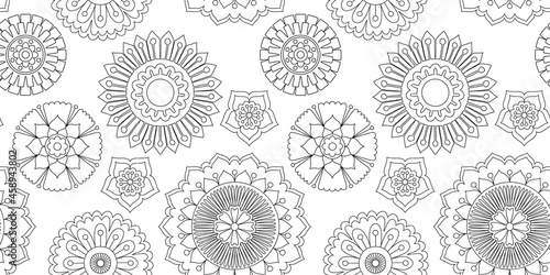 Seamless floral zentangle pattern coloring book illustration