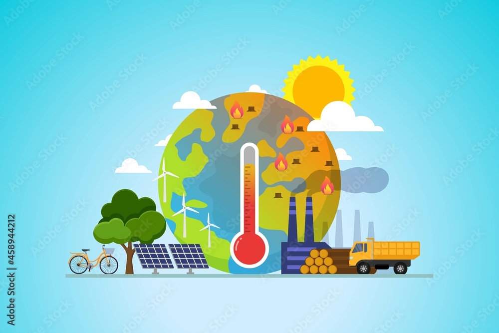 Global warming increase temperature earth with thermometer vector illustration - obrazy, fototapety, plakaty 