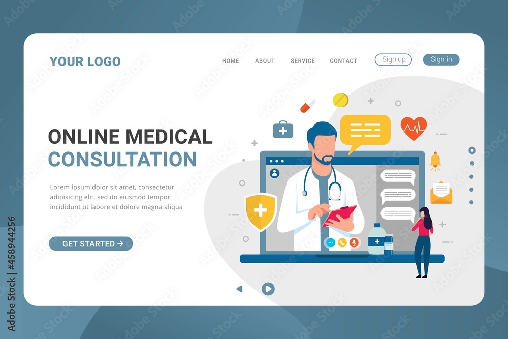 Landing page template online doctor consultation on laptop screen Landing page template online doctor consultation on laptop screen