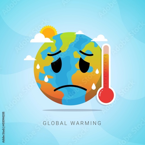 Global warming increase temperature earth with thermometer vector illustration