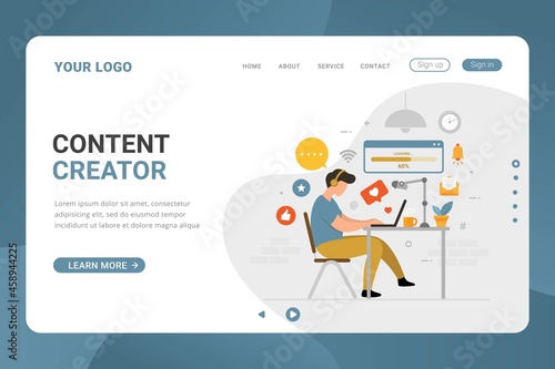 Landing page template content creator freelancer design concept	