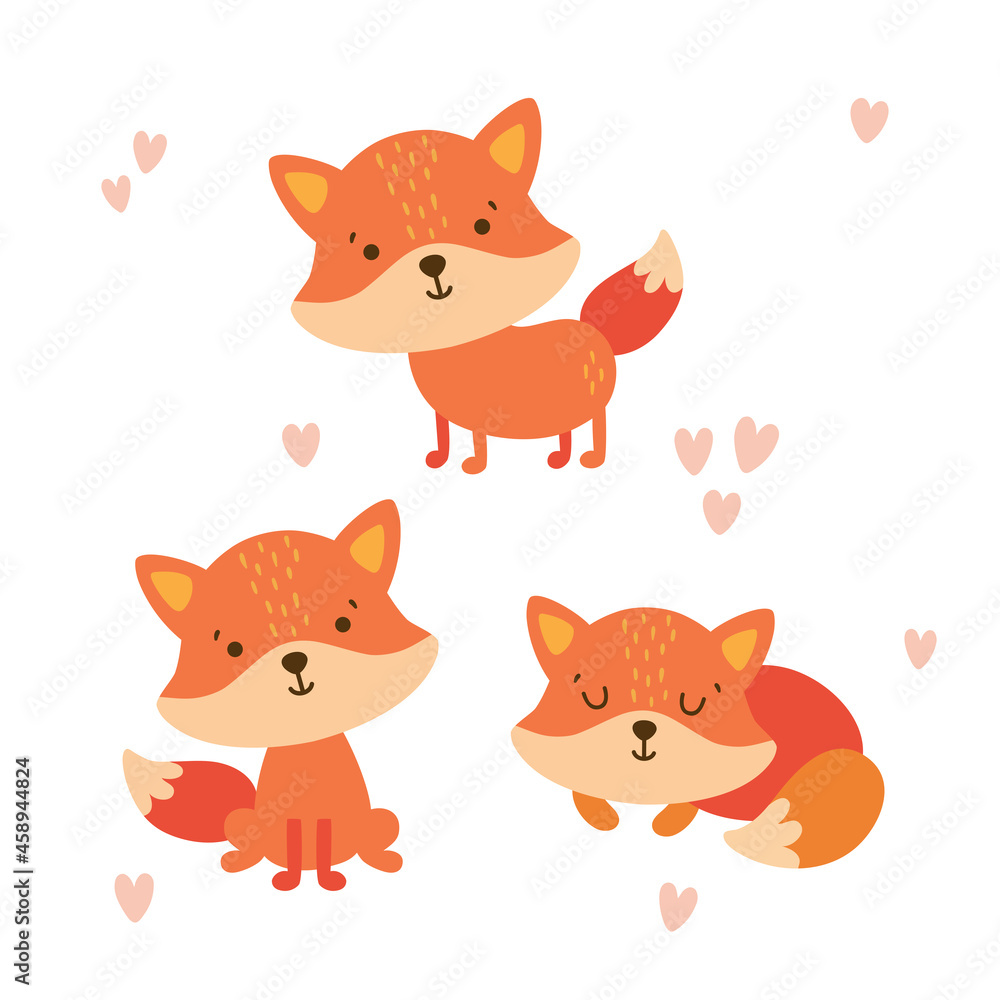 vector set of cute baby orange foxes