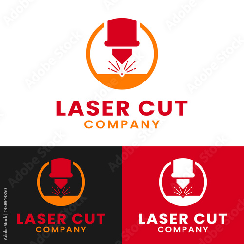 Laser Beam Plasma Machine Cutting Engraving Welding Melting Milling Manufacturing Metalwork Workshop Industry Company Simple Flat Logo Design.