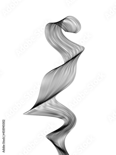 Elegant black wavy lines isolated on white - abstract line art - smoke - curling wave - flowing motion 