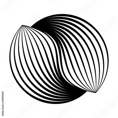 Black circle icon symbol for design  - contemporary modern yin yang - line art - concept - teamwork - symbiotic - working together - infinity - forever - cyclical - time - connection 