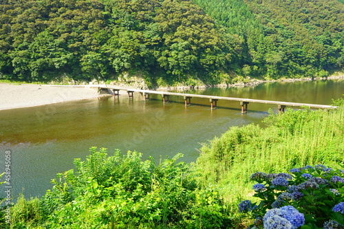 Shimanto River Valley and Iwama Sinking bridge in Kochi, Shikoku, Japan - 日本 四国 高知 四万十川 岩間沈下橋	 photo