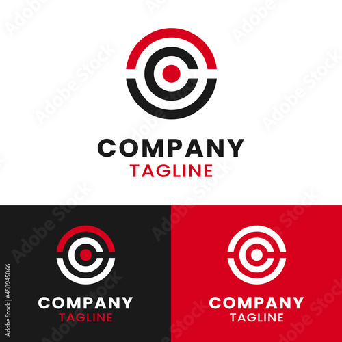 Tableau sur toile Initial Letter C in Red Black Circle Logo Design Template