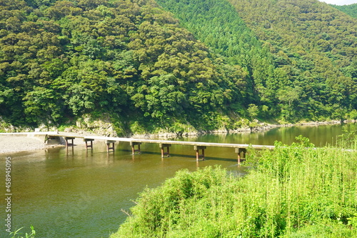 Shimanto River Valley and Iwama Sinking bridge in Kochi  Shikoku  Japan -                                                   