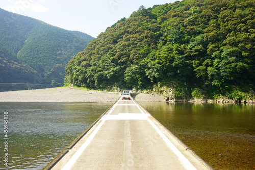 Shimanto River Valley and Iwama Sinking bridge in Kochi, Shikoku, Japan - 日本 四国 高知 四万十川 岩間沈下橋	 photo