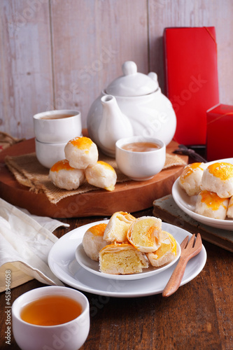 Wallpaper Mural Sweet Filling with Salted Egg and Hot Tea, Asian Mid-Autumn Festival Torontodigital.ca