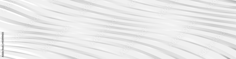 Obraz premium Abstract soft grey texture wide horizontal banner with chrome lines. Silver and white background. Vector illustration