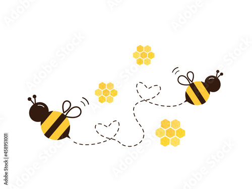 Bee cartoons logo with beehive sign isolated on white background vector illustration.
