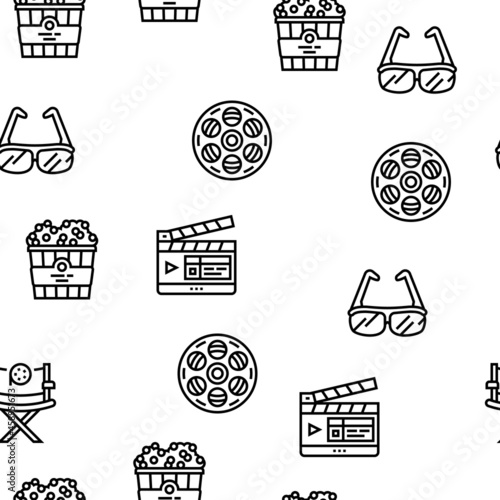 Cinema Watch Movie Entertainment Vector Seamless Pattern Thin Line Illustration