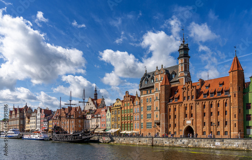 view of the Motlawa River waterfront in the historic Old Town of Gdansk