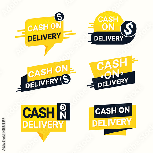 Flat cash on delivery badges set.