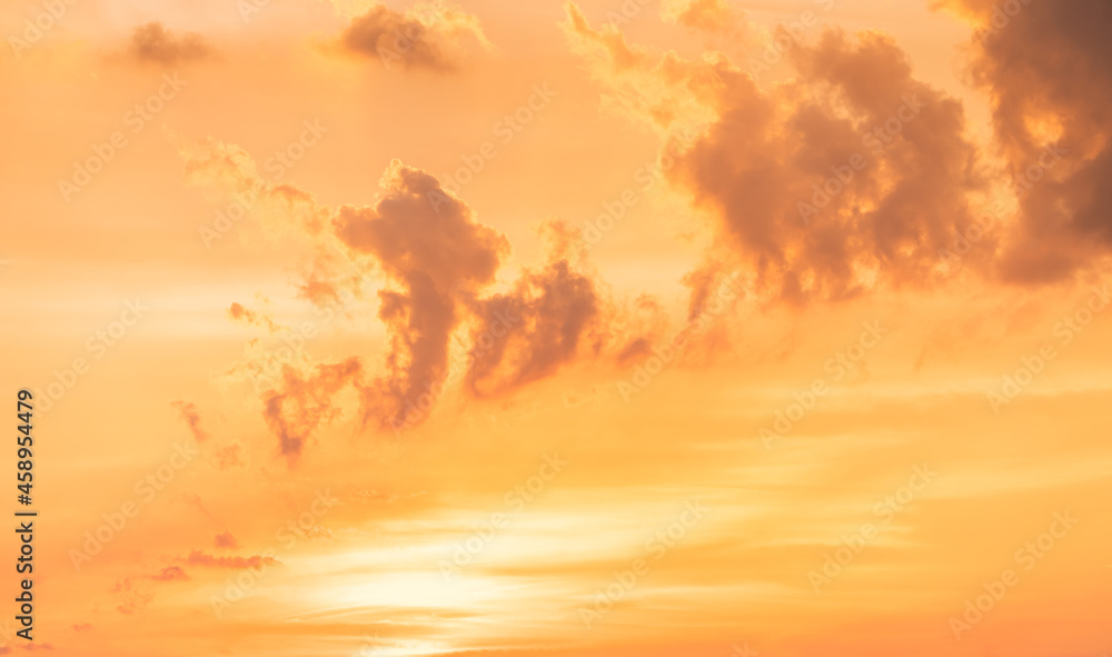 sunset sky in the evening with orange sunlight nature background 