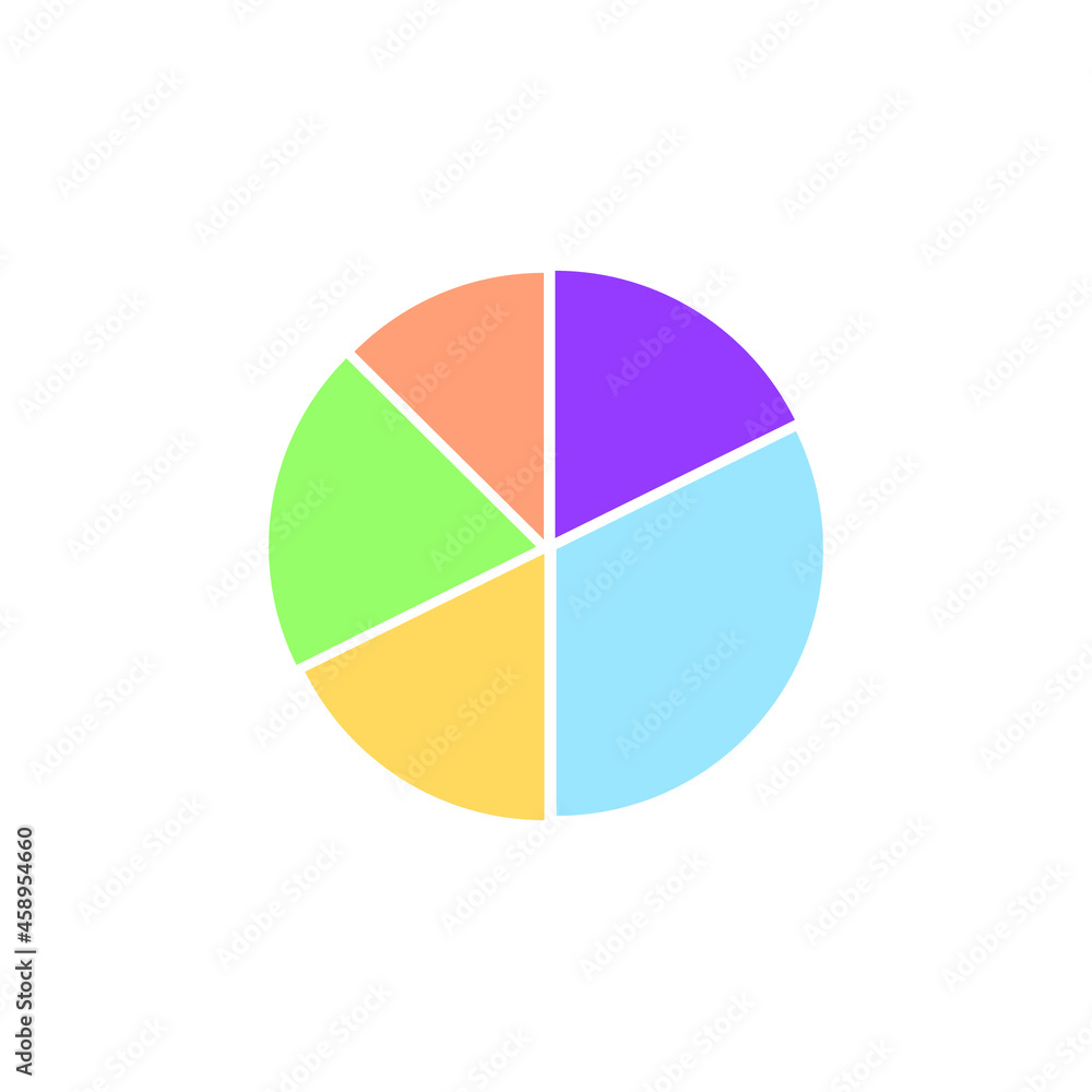 Vector Pie Chart, Graphic Scheme Isolated on White Background, Work Estimation Icon, Colorful Graphic. Vector Pie Chart, Graphic Scheme Isolated on White Background, Work Estimation Icon, Colorful Graphic.