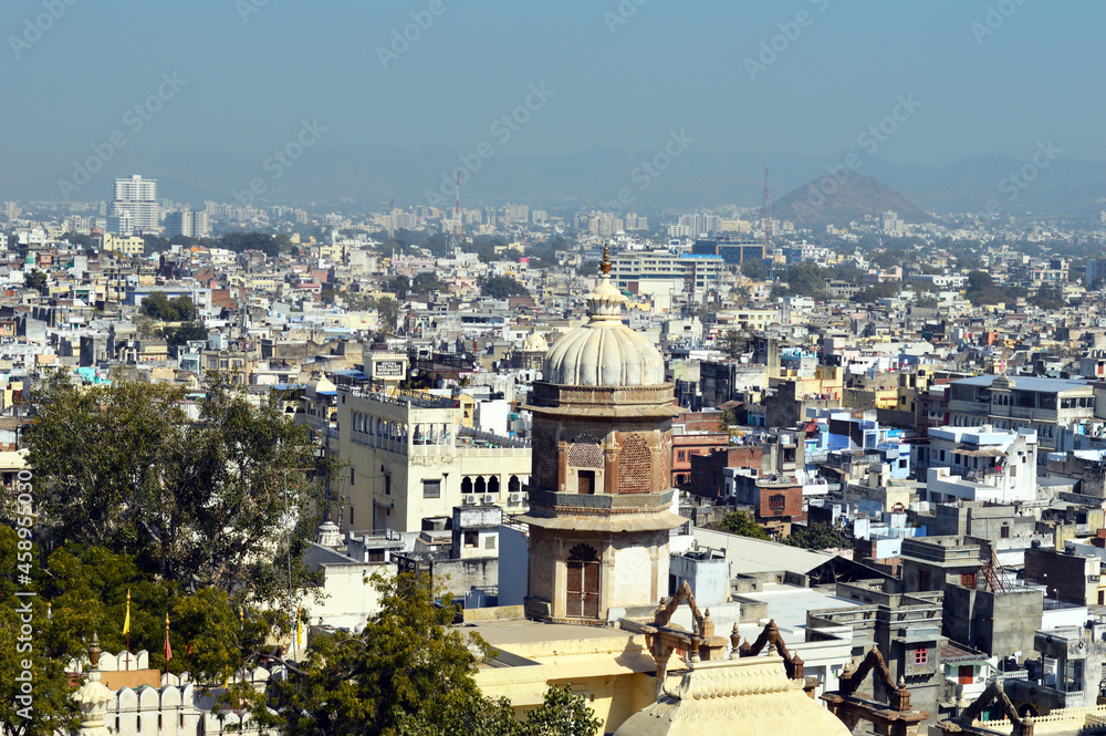 Aerial view of UDAIPUR city, Rajasthan, India