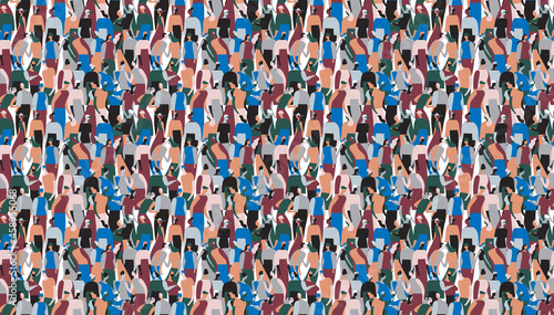 Seamless pattern con una folla di persone che parlano e interagiscono tra di loro