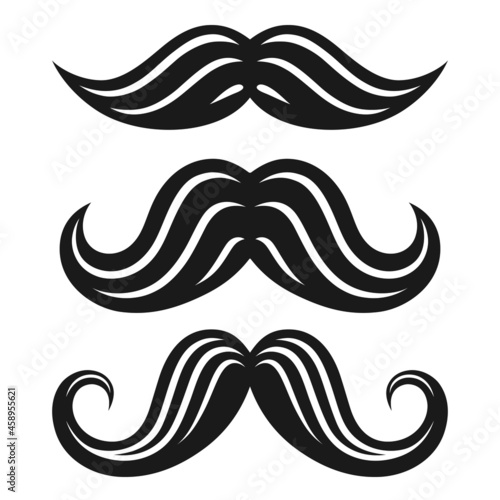 Set icons of men's mustaches. Symbol of Fathers day, hipster, gentleman, barbershop. Vector illustration isolated on white background.