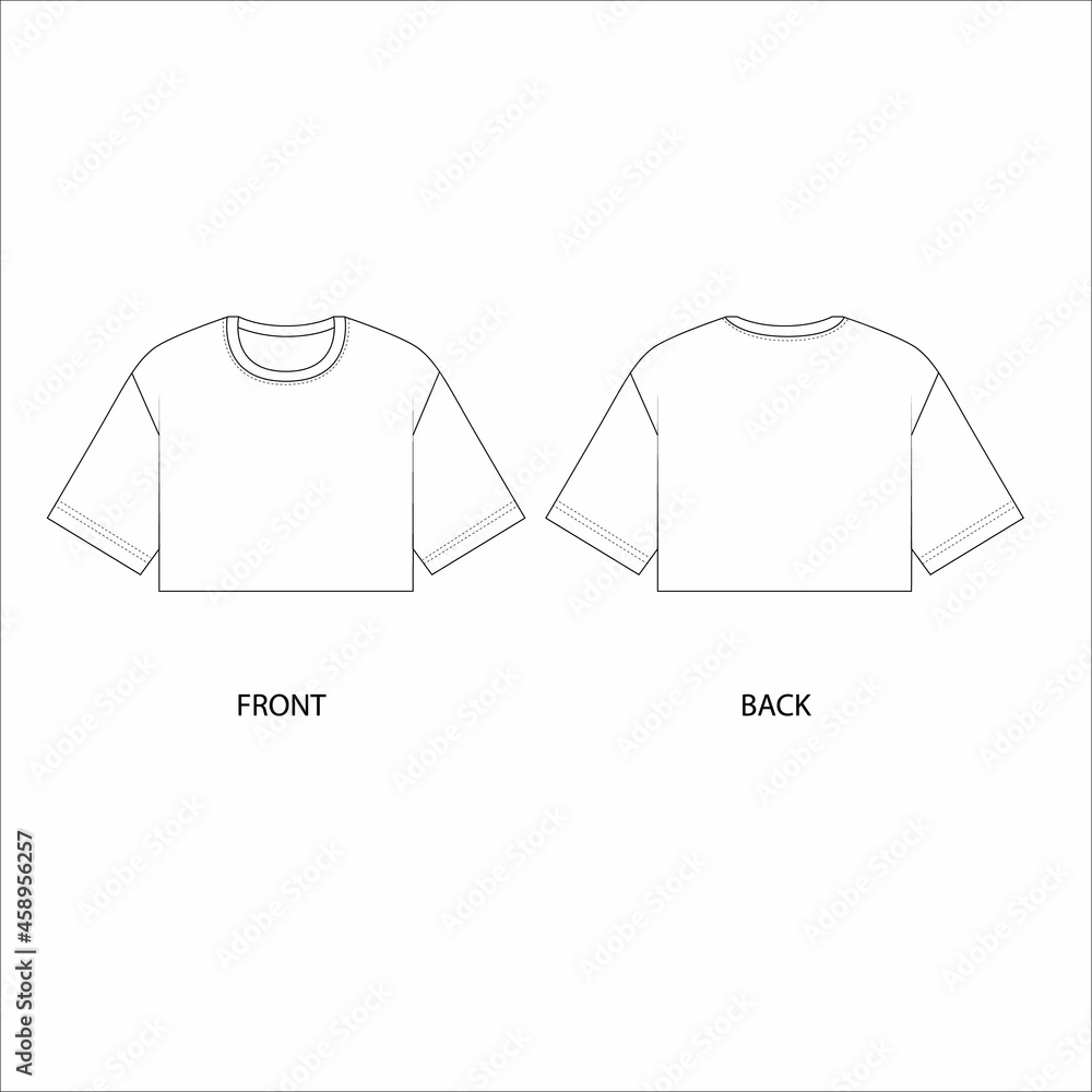t shirt design template. Oversized cropped T-shirt technical drawing. Crop  top design template. T-shirt sketch vector Stock Vector