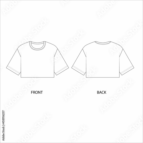 t shirt design template. Oversized cropped T-shirt technical drawing. Crop top design template. T-shirt sketch vector 