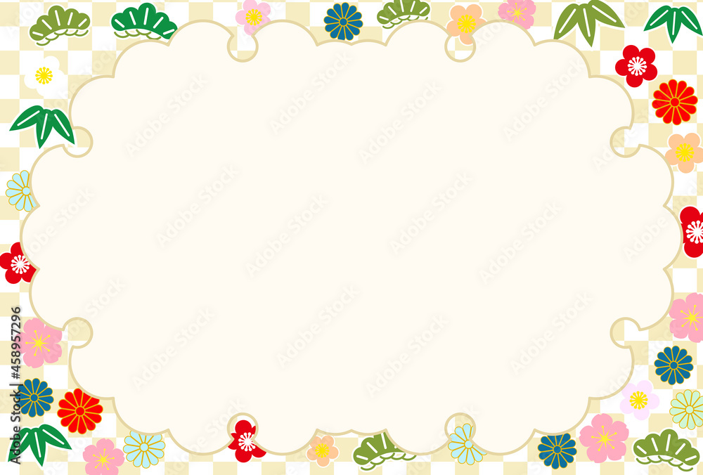 和柄背景フレーム-年賀状フォーマット