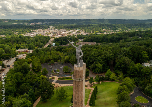 Aerial View of Vulcan Statue overlooking downtown Birmingham, AL