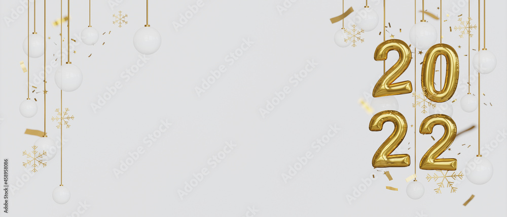 Happy New Year 2022. Celebrate party 2022, Golden Number, Web Poster, banner, cover card, layout design. 3D Rendering. Happy New Year 2022. Celebrate party 2022, Golden Number, Web Poster, banner, cover card, layout design. 3D Rendering.