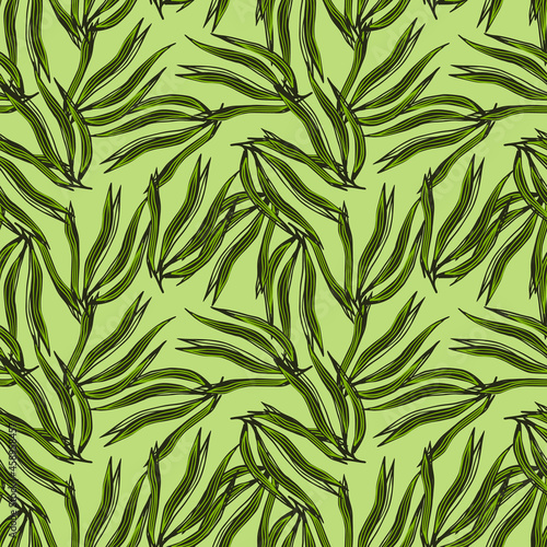contemporary green seaweeds seamless pattern. Marine plants wallpaper.