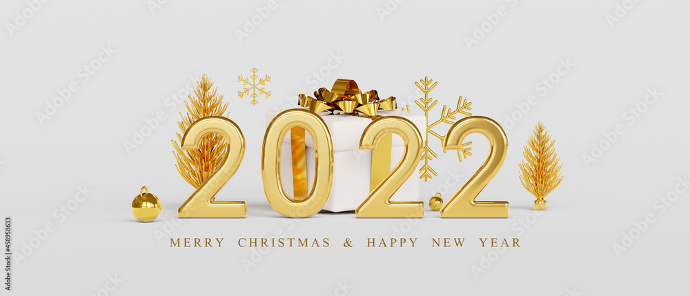 Merry Christmas And Happy New Year Party 2022 Happy New Year 2022. Celebrate Party 2022, Merry Christmas, Golden Number,  Web Poster, Banner, Cover Card, Layout Design. 3D Rendering. Stock  Illustration | Adobe Stock