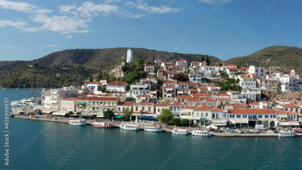 Scenic View Of Poros Island, Aegean Sea, Greece - aerial drone shot Scenic View Of Poros Island, Aegean Sea, Greece - aerial drone shot
