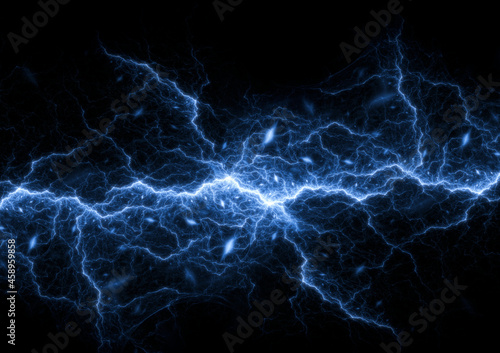 Blue fractal lightning background, electrical abstract