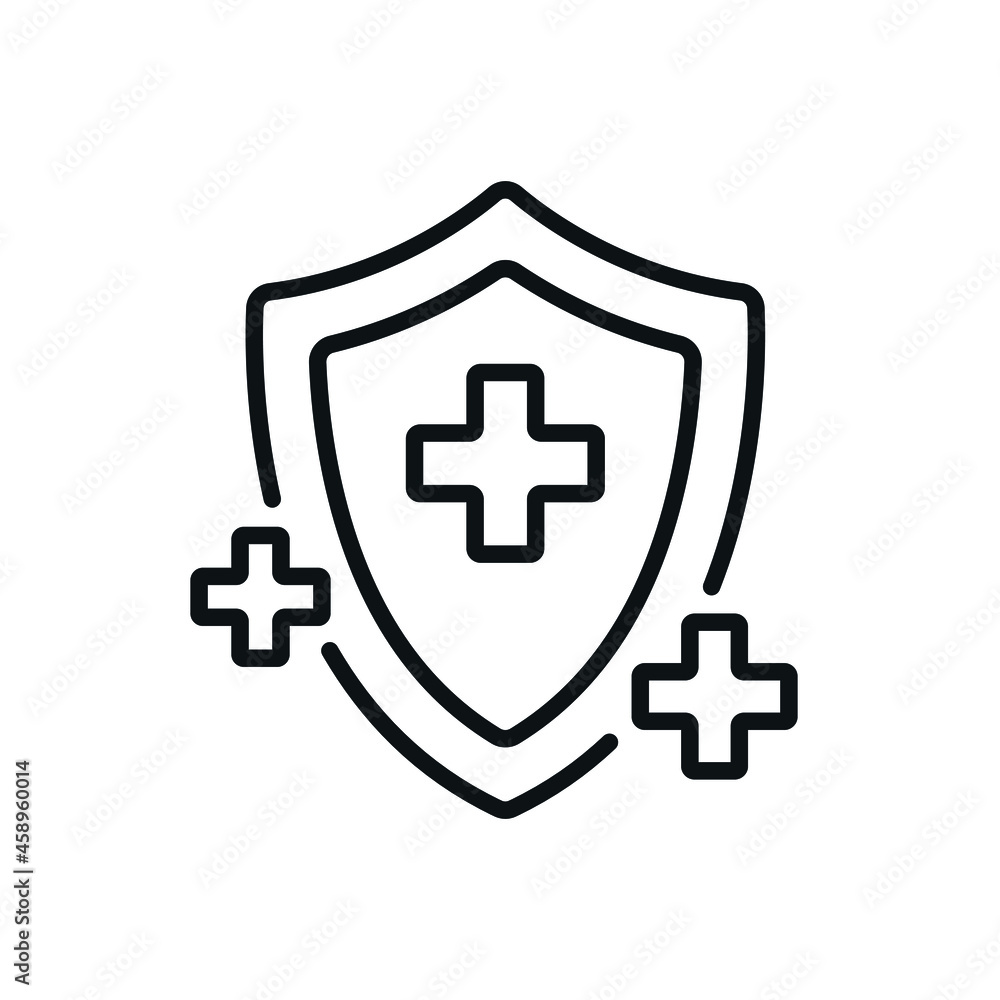 Shield linear icon. Health care. Thin line customizable illustration. Contour symbol. Vector isolated outline drawing. Editable stroke Shield linear icon. Health care. Thin line customizable illustration. Contour symbol. Vector isolated outline drawing. Editable stroke